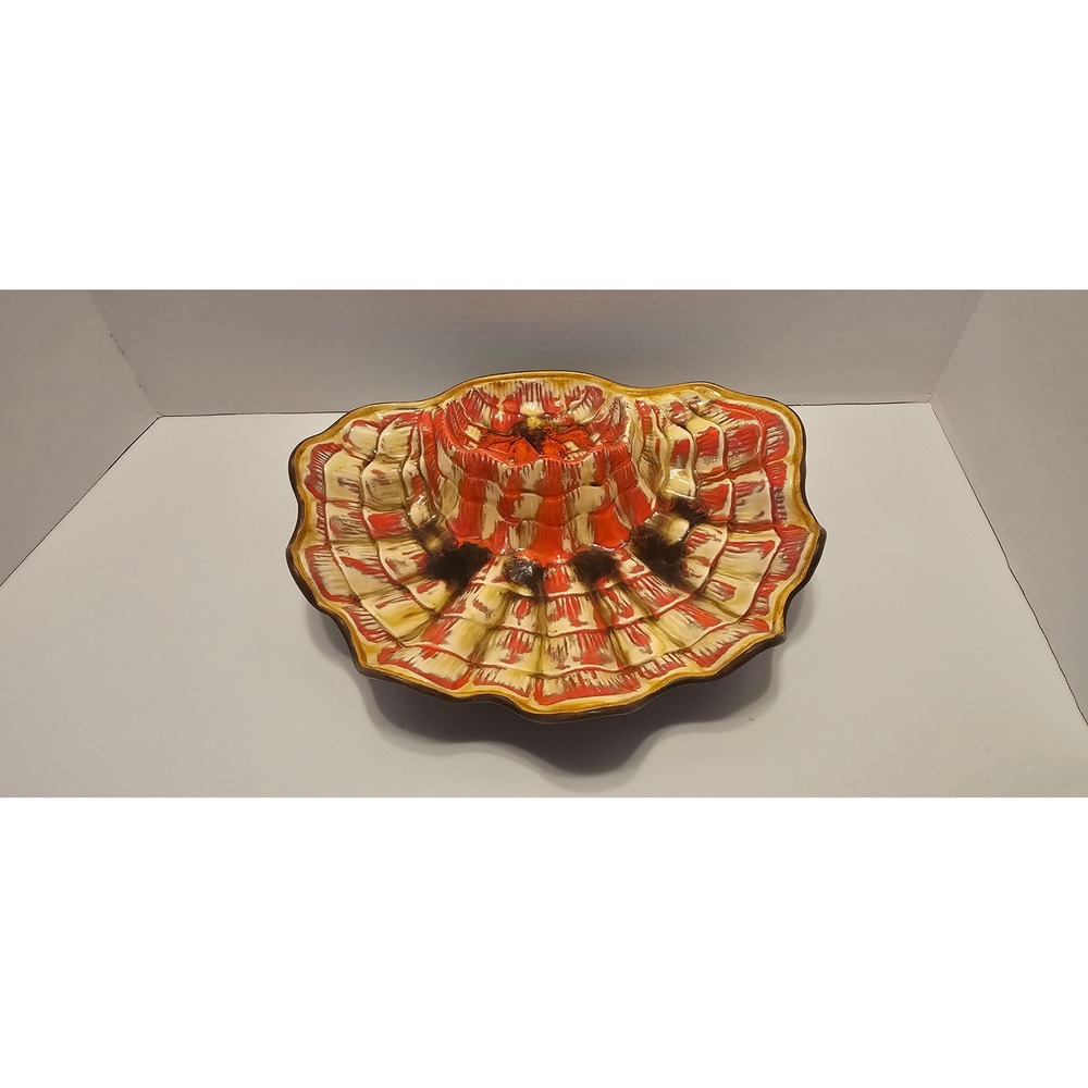 Vintage MCM Treasure Craft Shell Drip Glaze Orange & Brown Serving Candy Dish